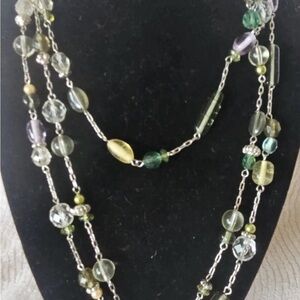 161 Lia Sophia Green and Yellow Beaded Necklace